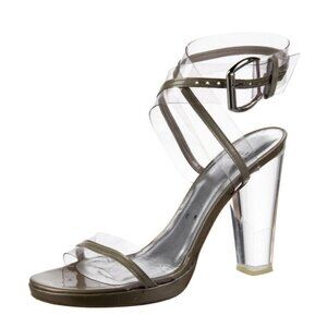 VINTAGE Stuart Weitzman Lucite PVC Open Toe Heels Size 8